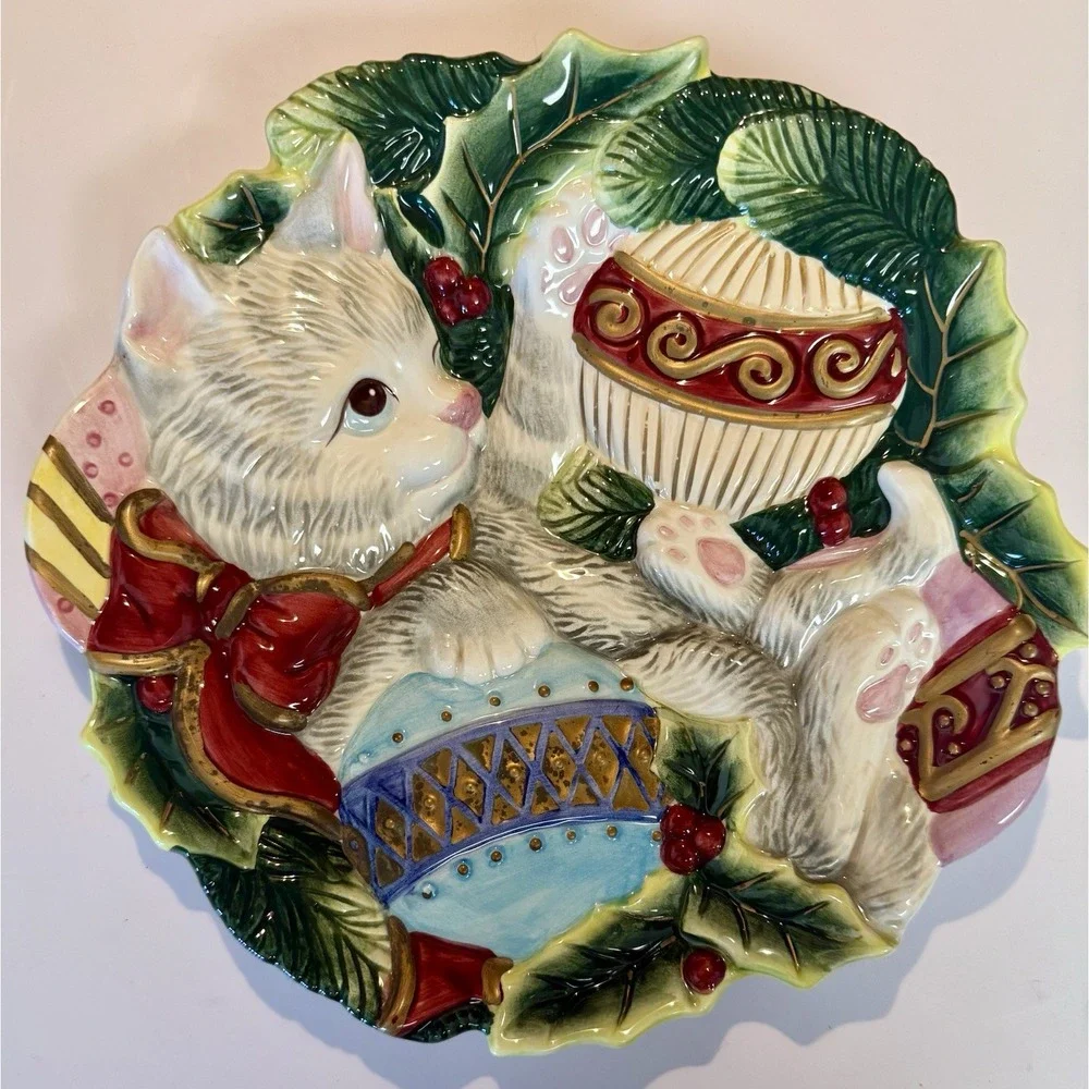 FITZ AND FLOYD KRISTMAS KITTY‎ CANAPE PLATE 2003 CHRISTMAS WALL HANGING DECOR